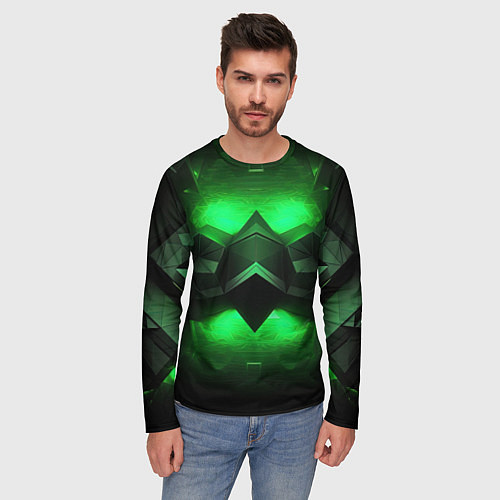 Мужской лонгслив Абстрактное царство зелени / 3D-принт – фото 3