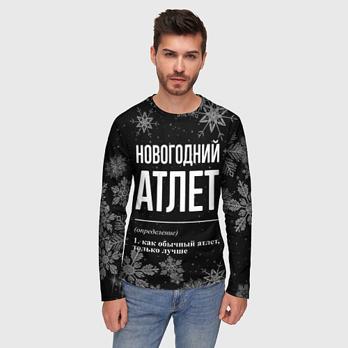 Мужской лонгслив Новогодний атлет на темном фоне / 3D-принт – фото 3