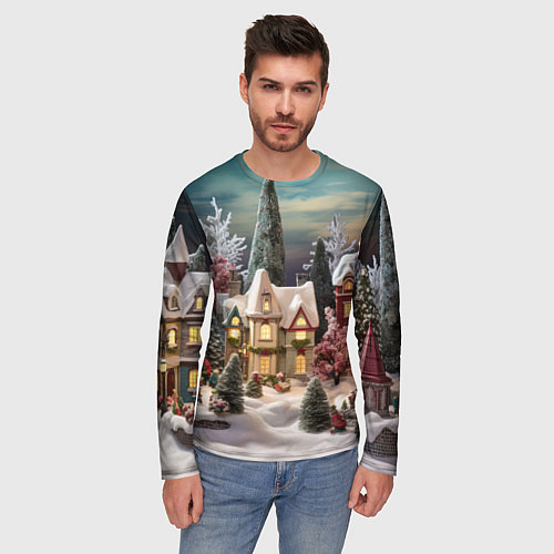 Мужской лонгслив Снежное сияние ночи / 3D-принт – фото 3