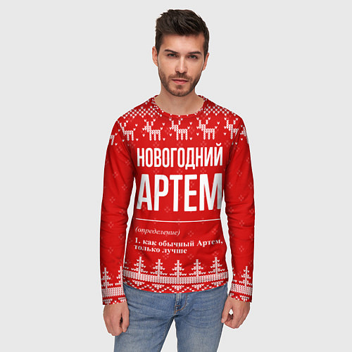 Мужской лонгслив Новогодний Артем: свитер с оленями / 3D-принт – фото 3