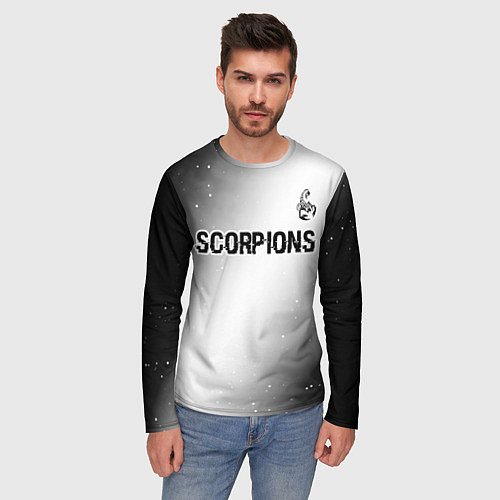 Мужской лонгслив Scorpions glitch на светлом фоне посередине / 3D-принт – фото 3