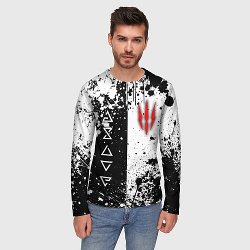 Мужской лонгслив Ведьмак - знаки и брызги / 3D-принт – фото 3