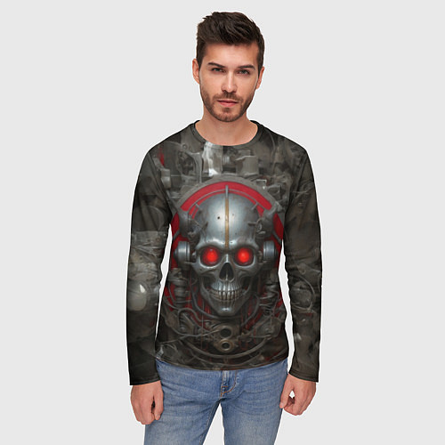 Мужской лонгслив Металлический череп / 3D-принт – фото 3