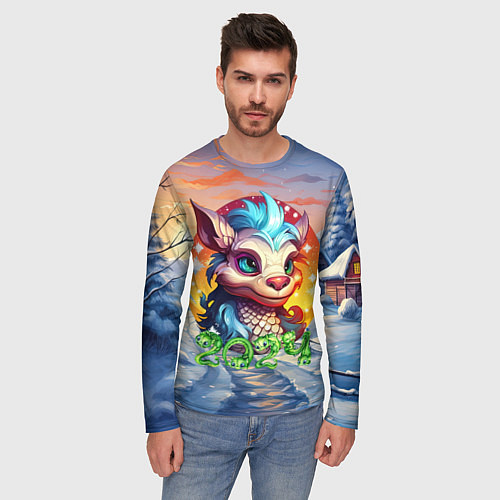 Мужской лонгслив Новогодний дракон 2024 / 3D-принт – фото 3