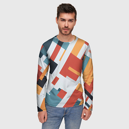 Мужской лонгслив Геометрический узор - нейросеть / 3D-принт – фото 3