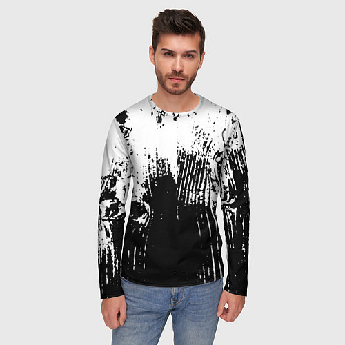 Мужской лонгслив Черно-белая абстракция гранж / 3D-принт – фото 3