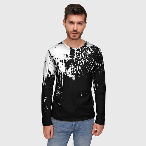 Мужской лонгслив Черно-белый гранж текстуры дерева / 3D-принт – фото 3