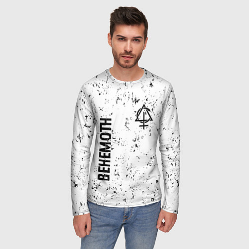 Мужской лонгслив Behemoth glitch на светлом фоне вертикально / 3D-принт – фото 3