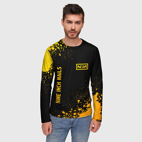 Мужской лонгслив Nine Inch Nails - gold gradient вертикально / 3D-принт – фото 3