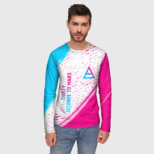 Мужской лонгслив Thirty Seconds to Mars neon gradient style вертика / 3D-принт – фото 3