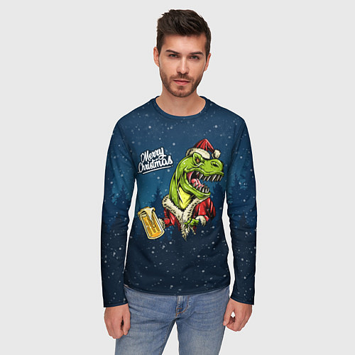Мужской лонгслив Пивозавр Санта / 3D-принт – фото 3