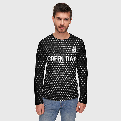 Мужской лонгслив Green Day glitch на темном фоне посередине / 3D-принт – фото 3