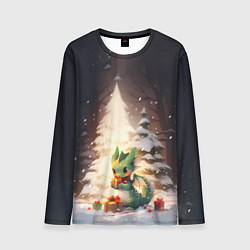 Лонгслив мужской Чиби-дракон под ёлкой с подарками, цвет: 3D-принт
