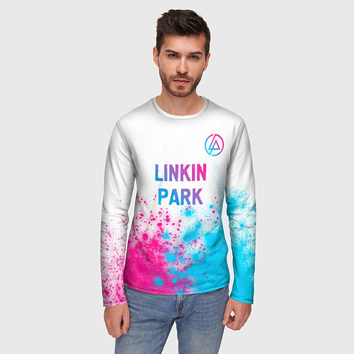 Мужской лонгслив Linkin Park neon gradient style посередине / 3D-принт – фото 3