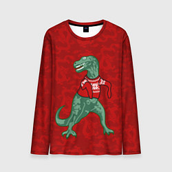Лонгслив мужской Динозавр в свитере - новогодние драконы, цвет: 3D-принт