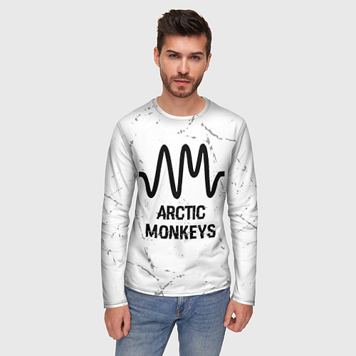 Мужской лонгслив Arctic Monkeys glitch на светлом фоне / 3D-принт – фото 3