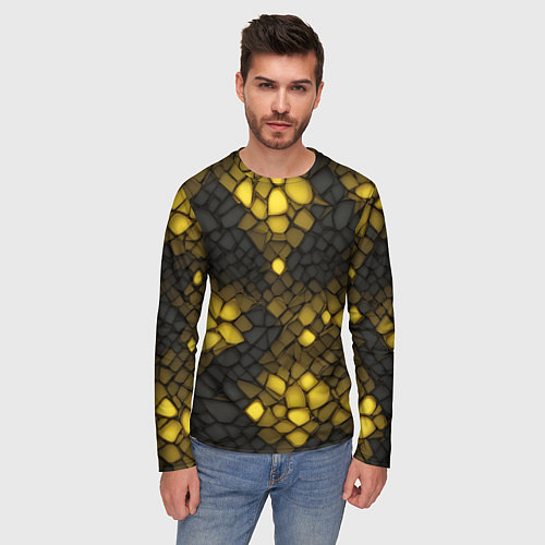 Мужской лонгслив Жёлтый трескающийся камень / 3D-принт – фото 3