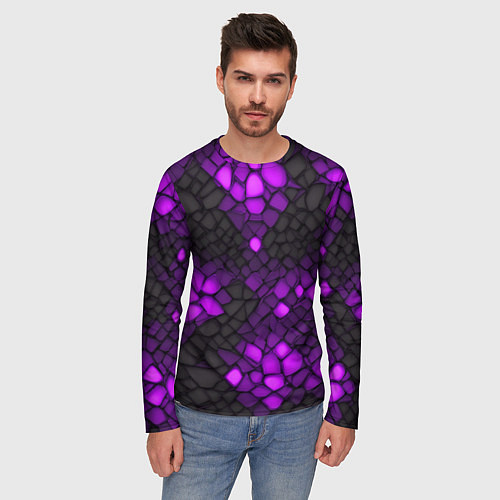 Мужской лонгслив Фиолетовый трескающийся камень / 3D-принт – фото 3