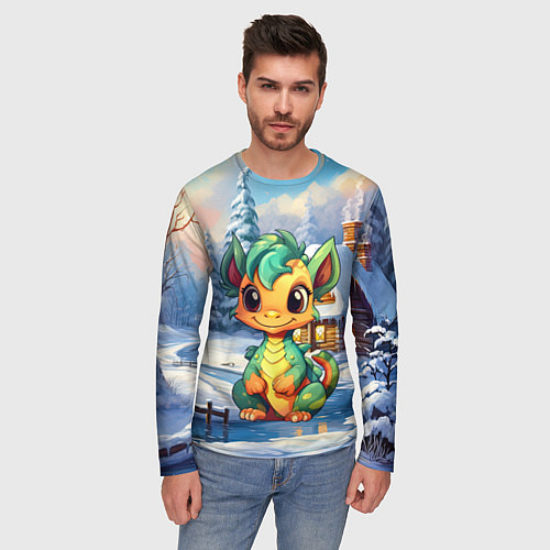 Мужской лонгслив Крошечный дракон зимы 2024 / 3D-принт – фото 3