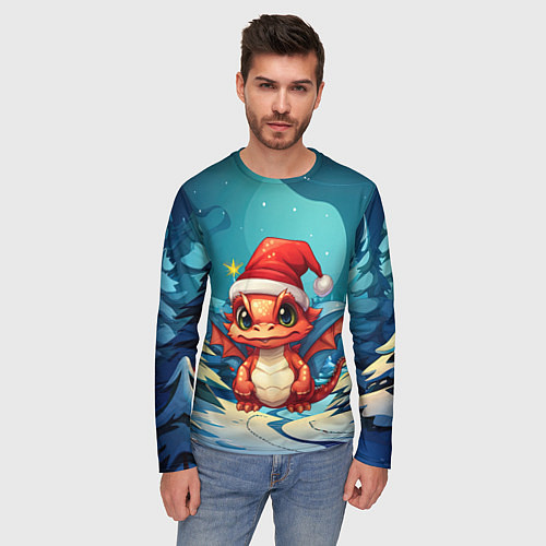 Мужской лонгслив Маленький новогодний милый дракошка 2024 / 3D-принт – фото 3