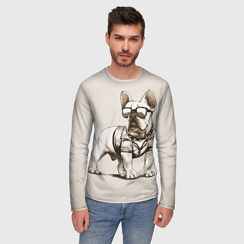 Мужской лонгслив Французский бульдог в очках и рубашке / 3D-принт – фото 3