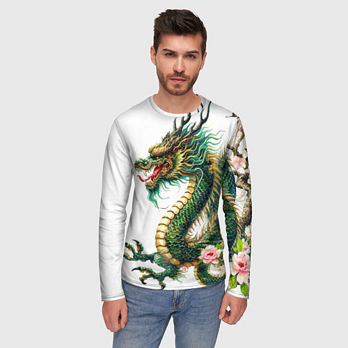 Мужской лонгслив Японский дракон - ирезуми искусство / 3D-принт – фото 3