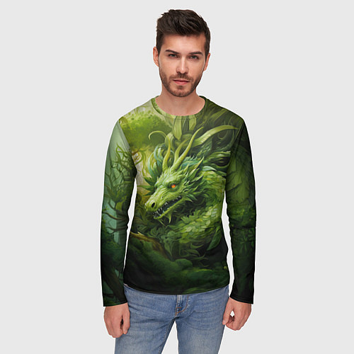 Мужской лонгслив Зеленый травяной дракон / 3D-принт – фото 3