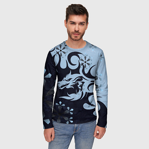 Мужской лонгслив Дракон со снежинками / 3D-принт – фото 3