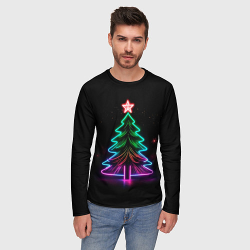 Мужской лонгслив Неоновая ёлка / 3D-принт – фото 3