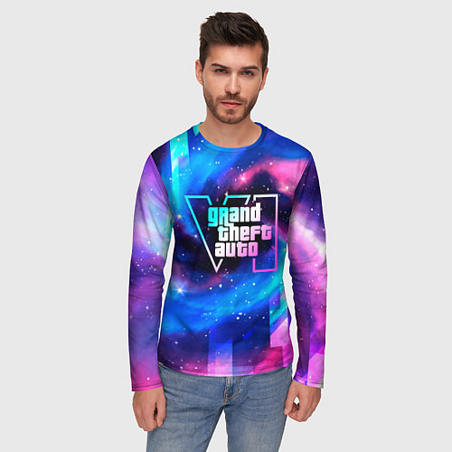 Мужской лонгслив GTA6 неоновый космос / 3D-принт – фото 3