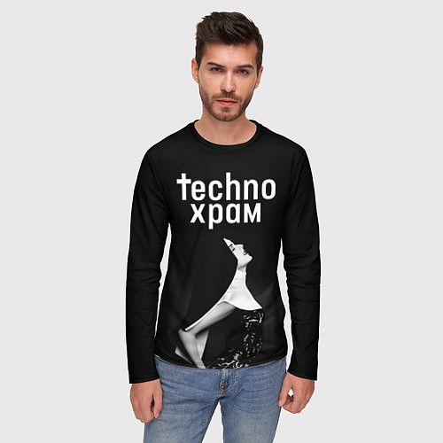 Мужской лонгслив Techno храм вожделение / 3D-принт – фото 3