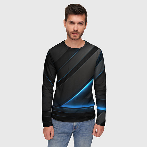 Мужской лонгслив Blue black neon / 3D-принт – фото 3