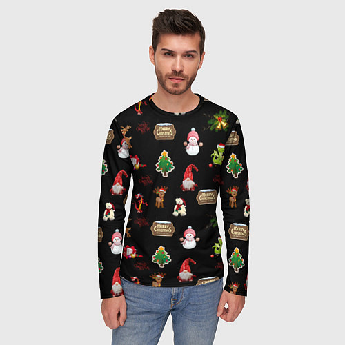 Мужской лонгслив Много новогодних игрушек / 3D-принт – фото 3