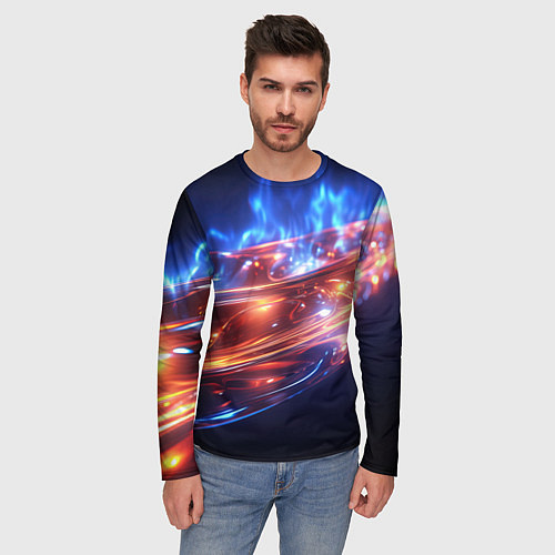 Мужской лонгслив Оранжевая полоса в движении / 3D-принт – фото 3