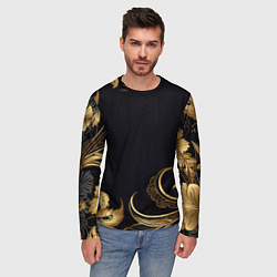 Лонгслив мужской Золотистые объемные листья и узоры, цвет: 3D-принт — фото 2
