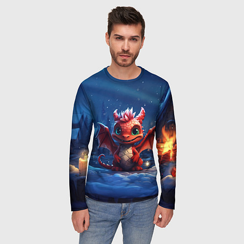 Мужской лонгслив Красный маленький дракон / 3D-принт – фото 3