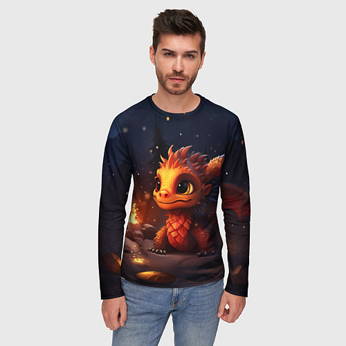 Мужской лонгслив Сияющий ледяной дракон / 3D-принт – фото 3
