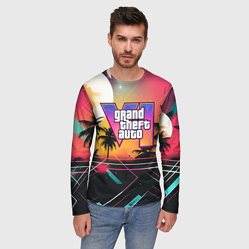 Мужской лонгслив GTA 6 night logo / 3D-принт – фото 3