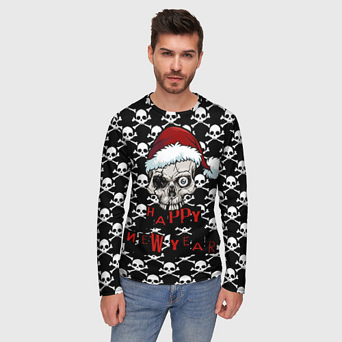 Мужской лонгслив Happy New Year новогодний череп / 3D-принт – фото 3