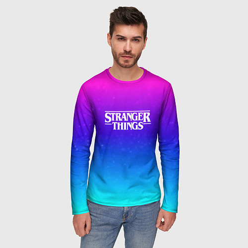 Мужской лонгслив Stranger Things gradient colors / 3D-принт – фото 3