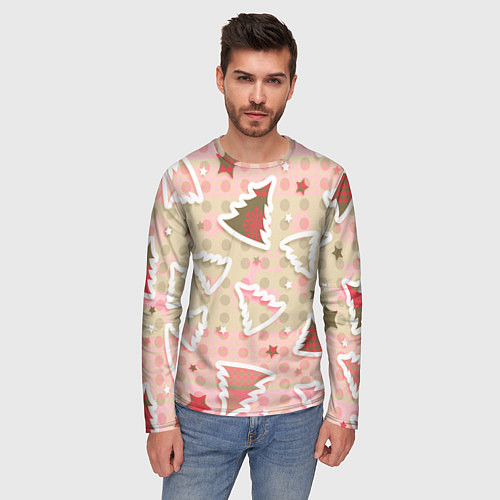 Мужской лонгслив Розовые узоры ёлки / 3D-принт – фото 3