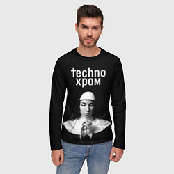 Лонгслив мужской Techno храм монашка в молитве, цвет: 3D-принт — фото 2