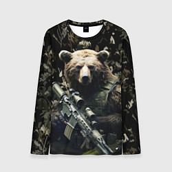 Лонгслив мужской Медведь солдат с винтовкой, цвет: 3D-принт