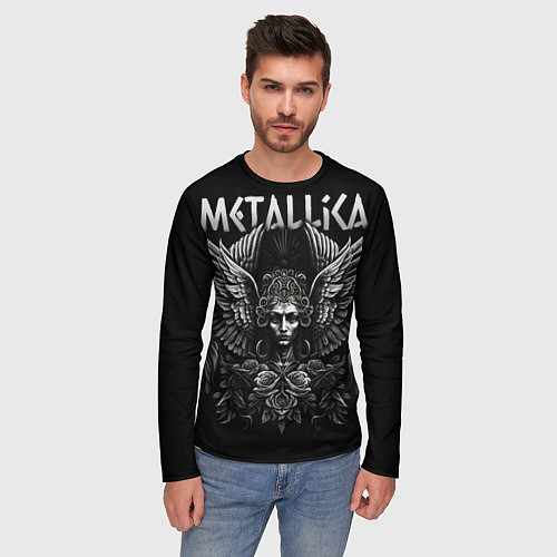 Мужской лонгслив Металлика на фоне ангела / 3D-принт – фото 3