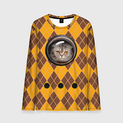 Лонгслив мужской Аргайл кот в переноске, цвет: 3D-принт