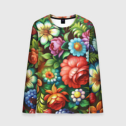 Лонгслив мужской Жостово роспись цветы традиционный узор, цвет: 3D-принт