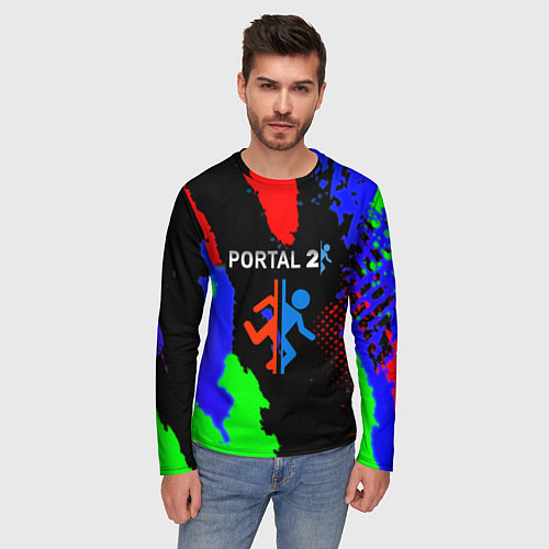 Мужской лонгслив Portal 2 краски сочные текстура / 3D-принт – фото 3