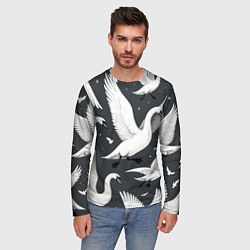 Лонгслив мужской Стая белых лебедей летящих в небе, цвет: 3D-принт — фото 2