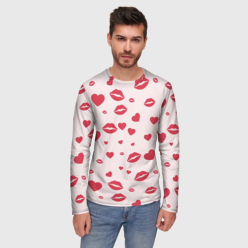 Мужской лонгслив Поцелуйчики паттерн / 3D-принт – фото 3