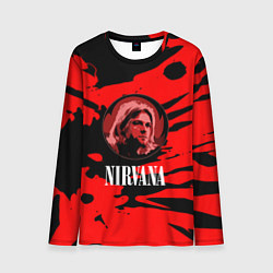Лонгслив мужской Nirvana красные краски рок бенд, цвет: 3D-принт